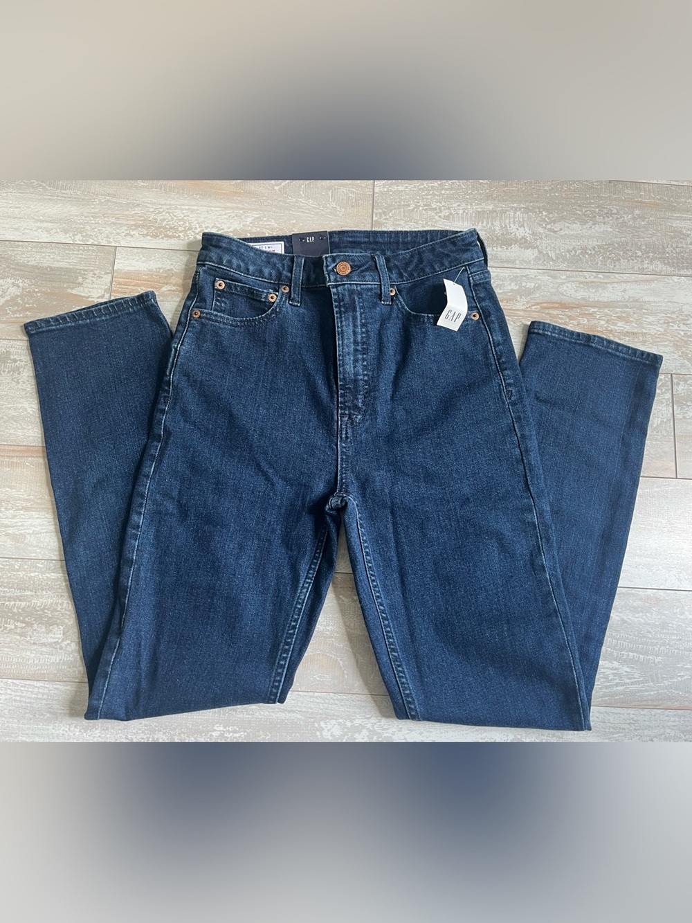 NWT Gap Vintage Slim Sky High Dark Blue Straight Leg Stretch Jeans 27 4 Long